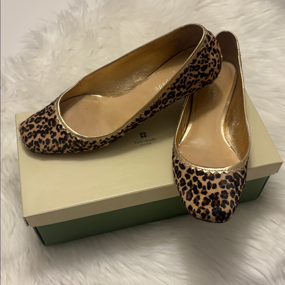 Kate Spade Animal Print Flats with Gold Trim
